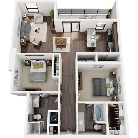 Floor plan for 2 beds, 2 baths, 1198 sqft